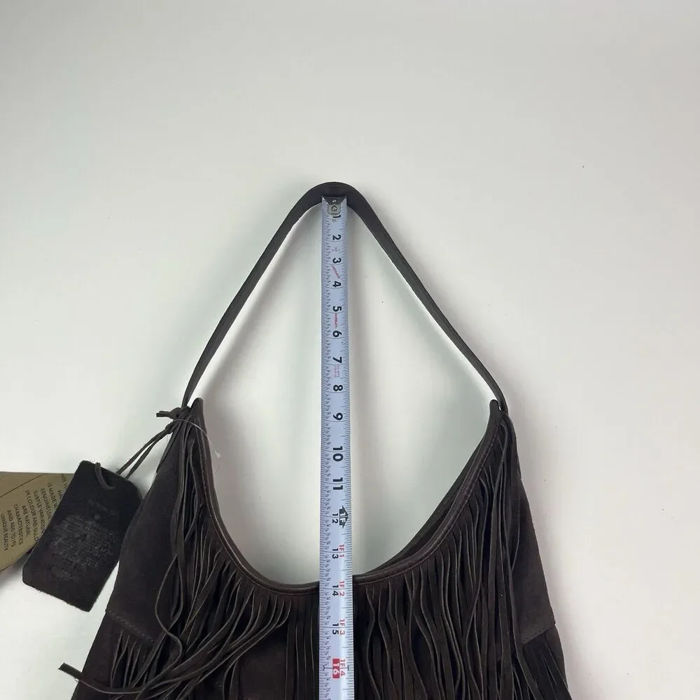 Vilenca Holland Dark Brown Suede Fringe Hobo Bag Boho Festival Western NWT